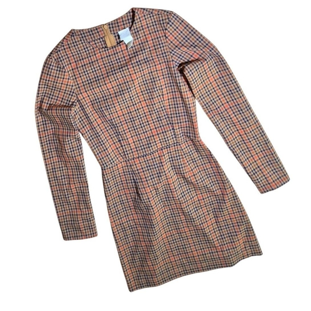 H&M Plaid Long Sleeve Mini Dress Brown Blue Orange Casual Party